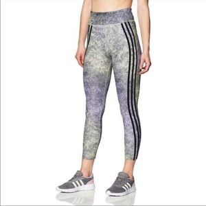 Adidas Purple Yellow Black Three Stripe Splotched 7/8 Length Workout Leggings XS